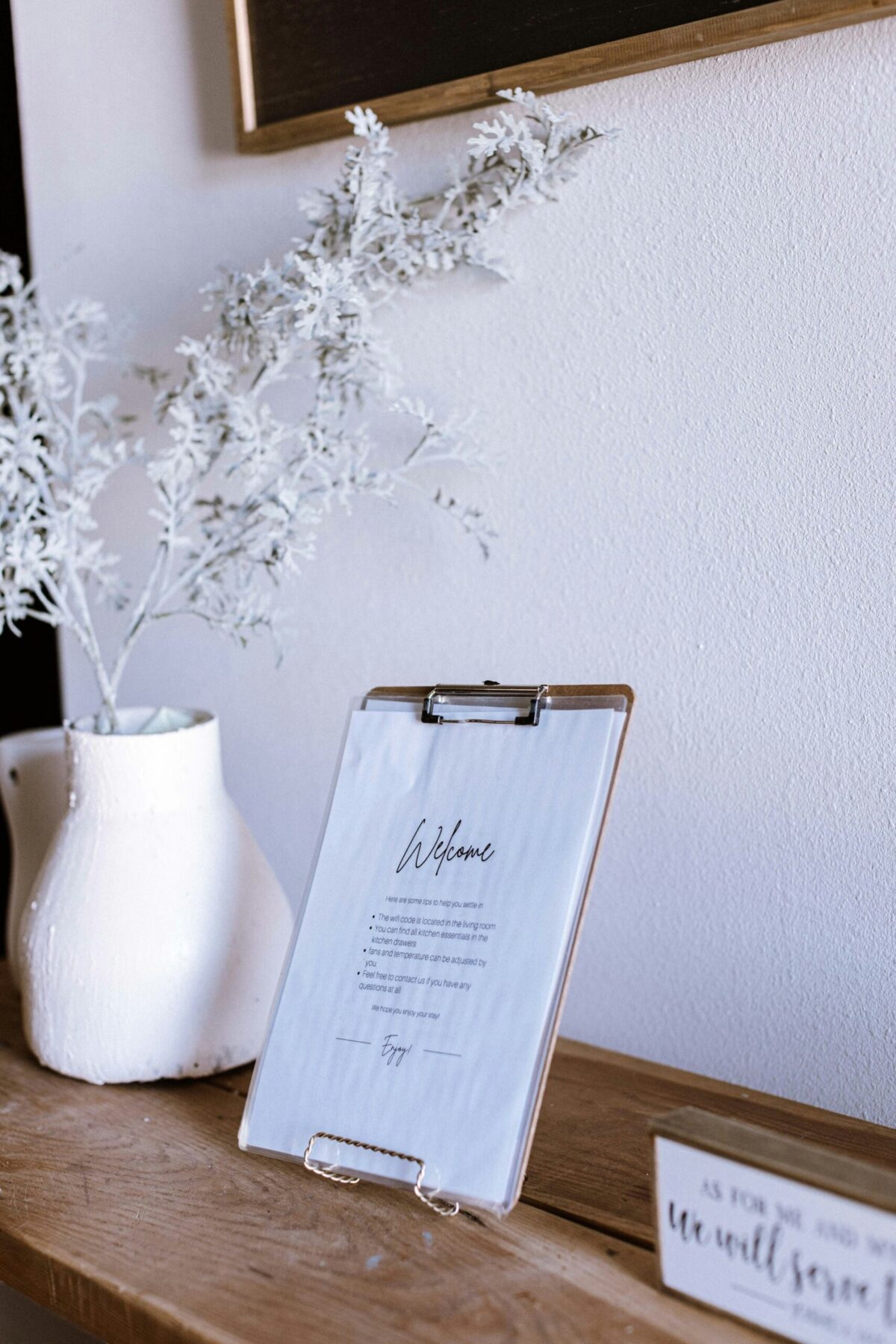 Welcome sign on check in desk